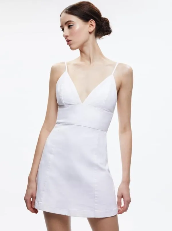 Dresses Women Alice Olivia CARLI SPAGHETTI STRAP DENIM MINI DRESS White