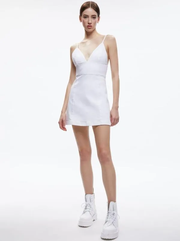 Dresses Women Alice Olivia CARLI SPAGHETTI STRAP DENIM MINI DRESS White