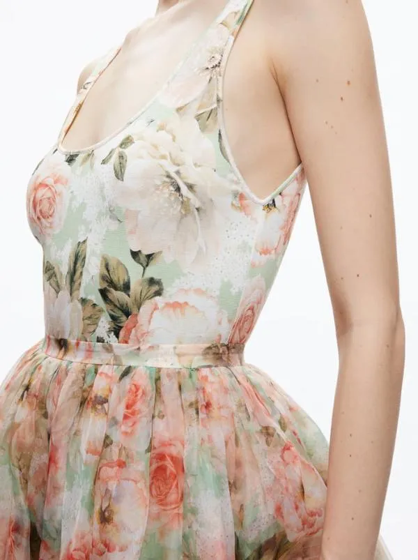 Dresses Women Alice Olivia CHARA SLEEVELESS SCOOP NECK MINI DRESS Morningside Floral Pistachio