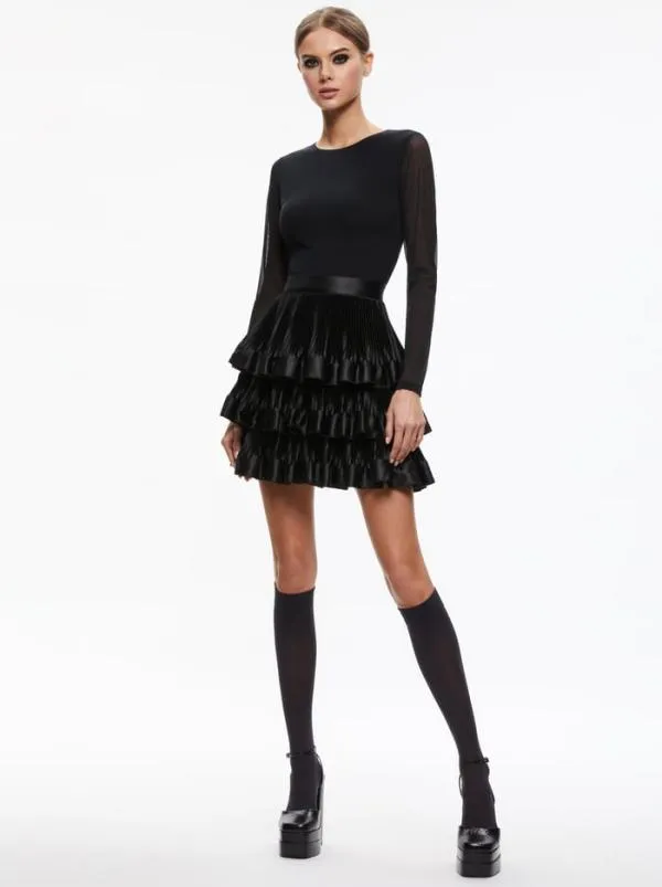 Dresses Women Alice Olivia CHARA TIERED RUFFLE MINI DRESS Black