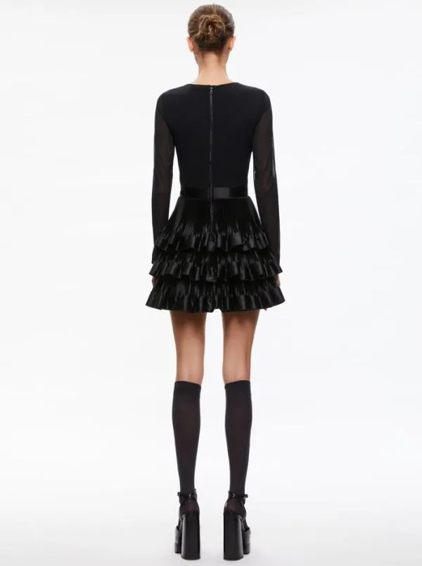 Dresses Women Alice Olivia CHARA TIERED RUFFLE MINI DRESS Black