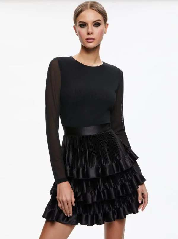 Dresses Women Alice Olivia CHARA TIERED RUFFLE MINI DRESS Black