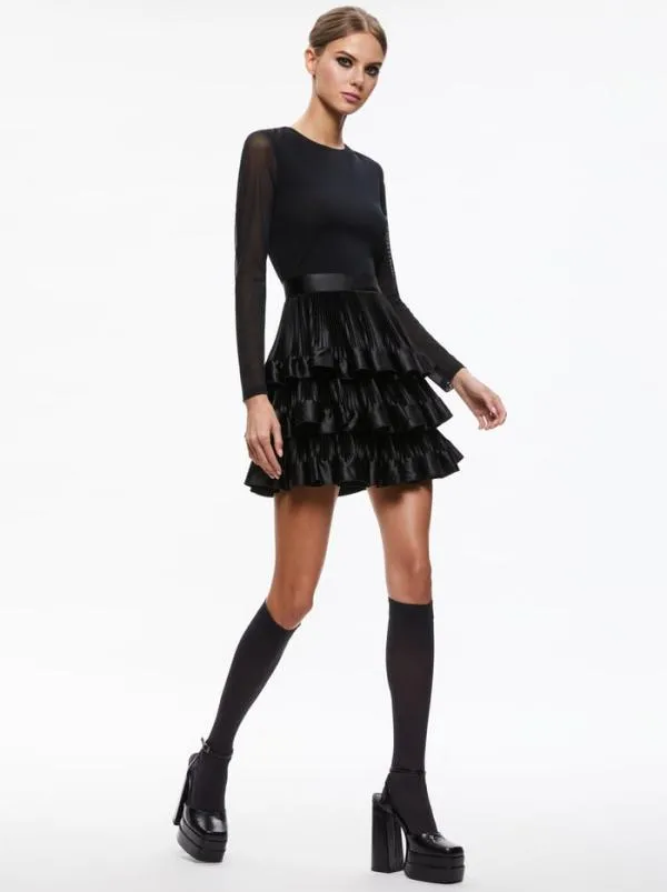 Dresses Women Alice Olivia CHARA TIERED RUFFLE MINI DRESS Black