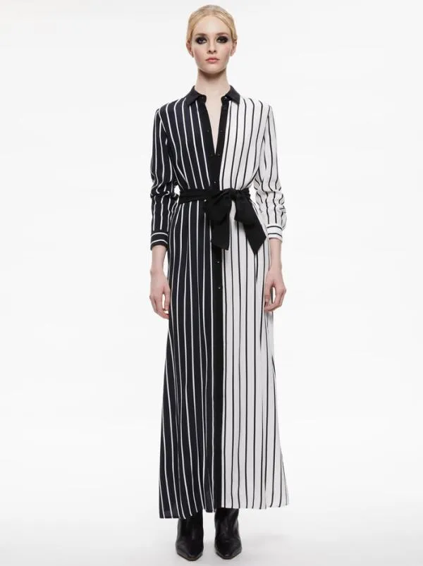 Dresses Women Alice Olivia CHASSIDY MAXI SHIRT DRESS Vertical Palazzo Stripe Black Dresses Women Alice Olivia CHASSIDY MAXI SHIRT DRESS Vertical Palazzo Stripe Black