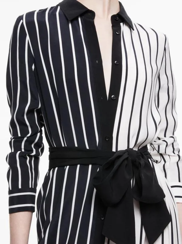 Dresses Women Alice Olivia CHASSIDY MAXI SHIRT DRESS Vertical Palazzo Stripe Black