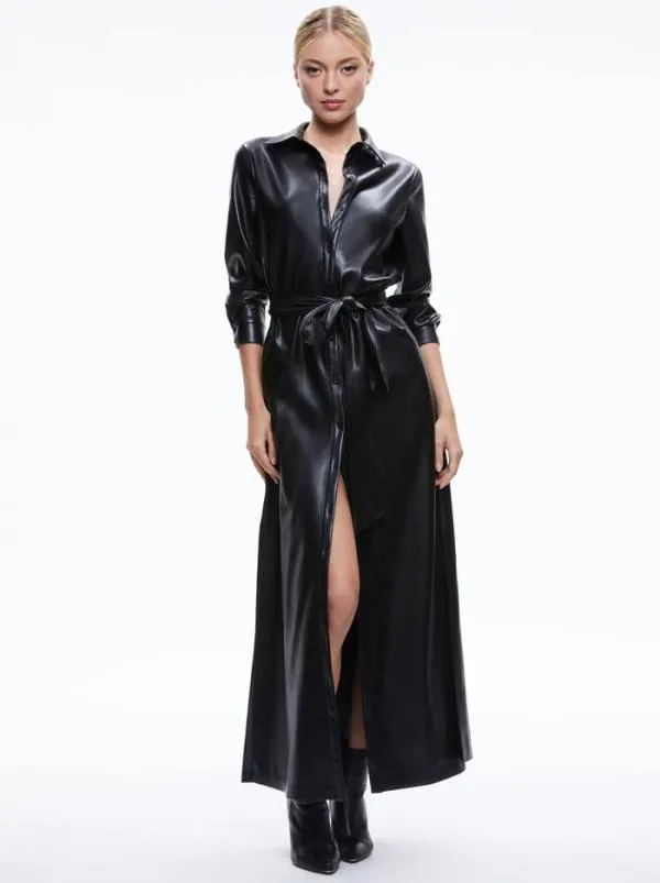 Dresses Women Alice Olivia CHASSIDY VEGAN LEATHER MAXI SHIRT DRESS Black
