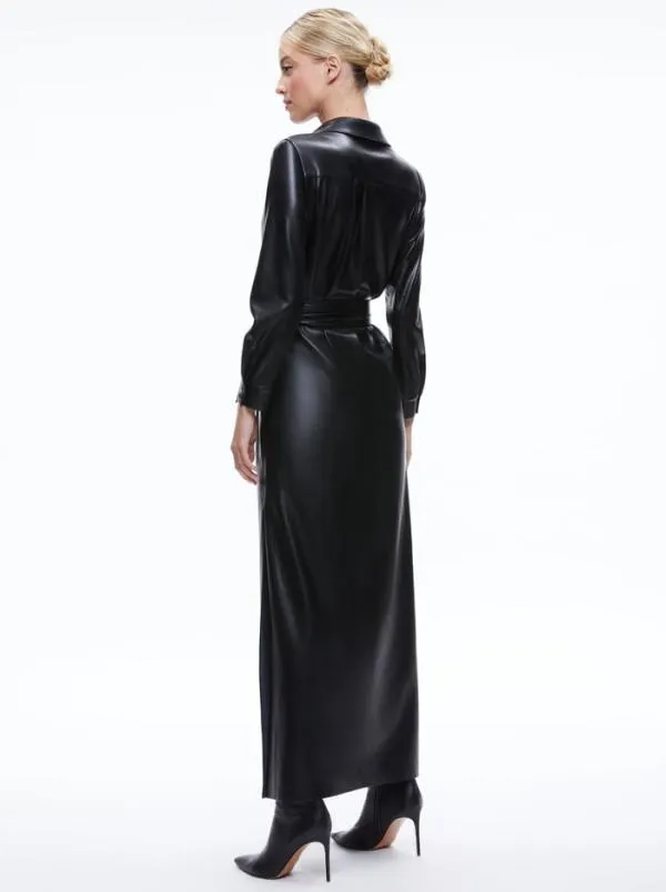 Dresses Women Alice Olivia CHASSIDY VEGAN LEATHER MAXI SHIRT DRESS Black