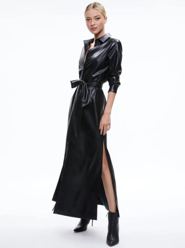 Dresses Women Alice Olivia CHASSIDY VEGAN LEATHER MAXI SHIRT DRESS Black