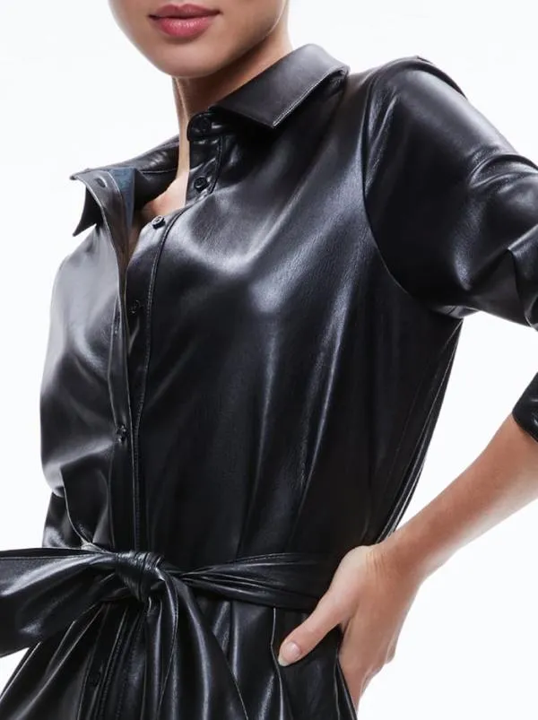 Dresses Women Alice Olivia CHASSIDY VEGAN LEATHER MAXI SHIRT DRESS Black