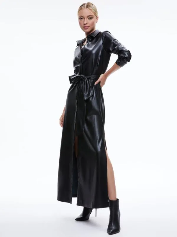 Dresses Women Alice Olivia CHASSIDY VEGAN LEATHER MAXI SHIRT DRESS Black