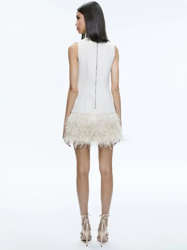 Dresses Women Alice Olivia COLEY FEATHER TRIM DRESS Champagne
