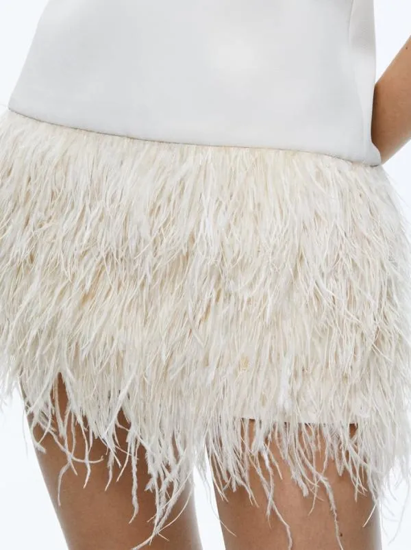 Dresses Women Alice Olivia COLEY FEATHER TRIM DRESS Champagne