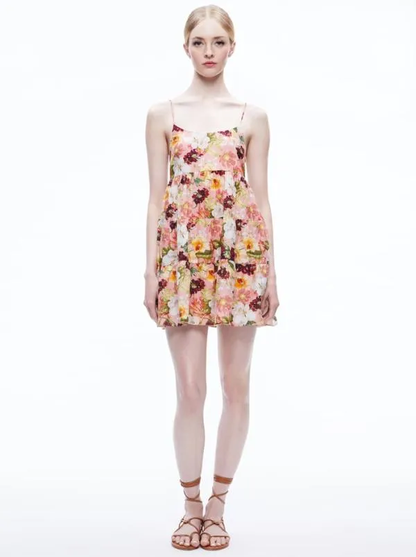 Dresses Women Alice Olivia COLLEEN BABYDOLL MINI DRESS Juniper Floral Rose