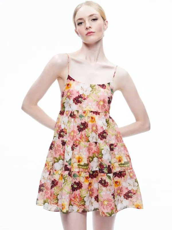 Dresses Women Alice Olivia COLLEEN BABYDOLL MINI DRESS Juniper Floral Rose