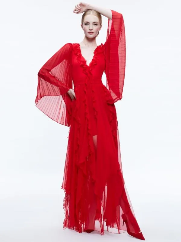 Dresses Women Alice Olivia DAY SUNBURST SLEEVE MAXI DRESS Perfect Ruby