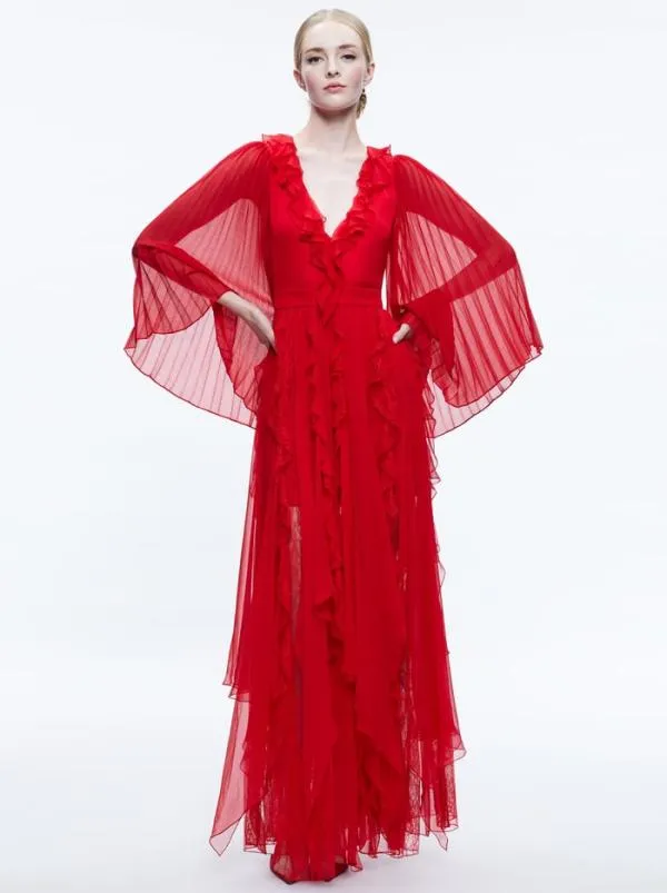 Dresses Women Alice Olivia DAY SUNBURST SLEEVE MAXI DRESS Perfect Ruby