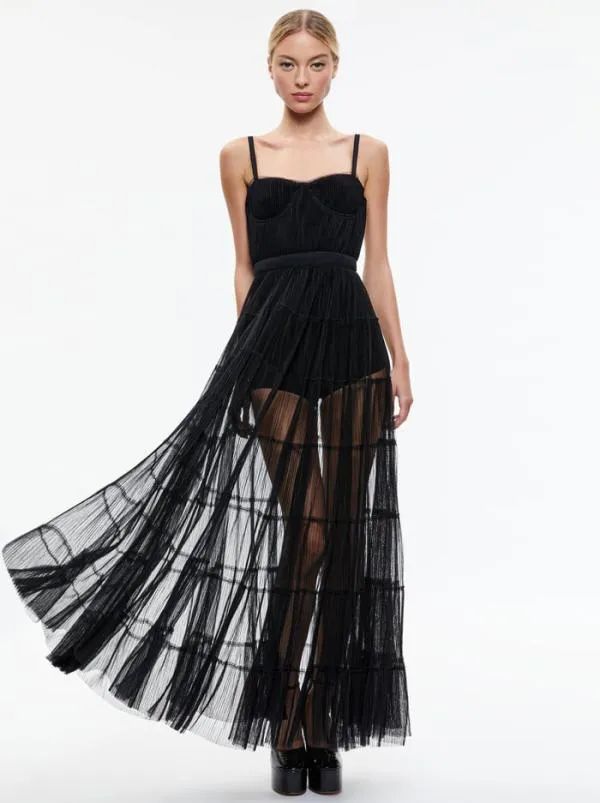 Dresses Women Alice Olivia DEENA PLEATED MAXI DRESS WITH HOT PANT Black