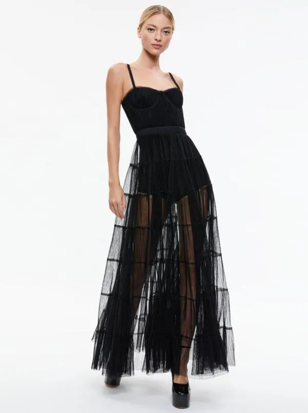 Dresses Women Alice Olivia DEENA PLEATED MAXI DRESS WITH HOT PANT Black