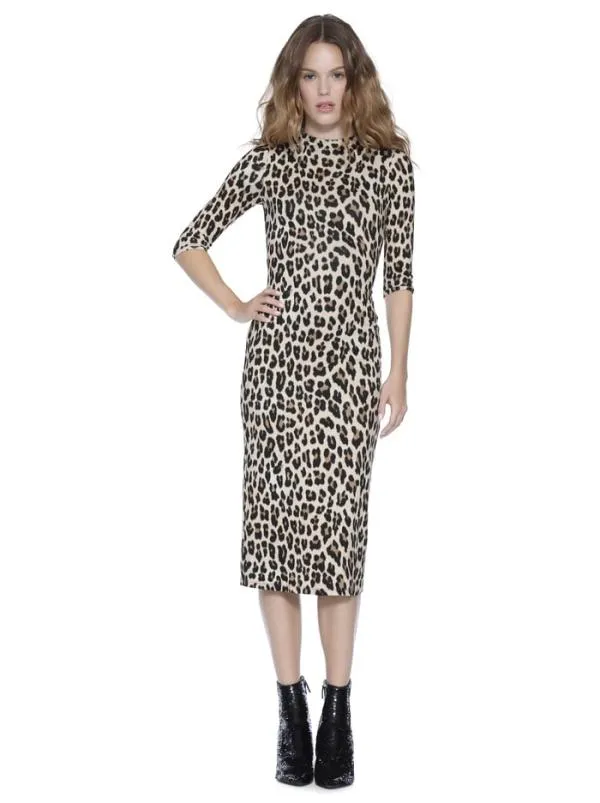 Dresses Women Alice Olivia DELORA FITTED MOCK NECK MIDI DRESS Textured Leopard Dresses Women Alice Olivia DELORA FITTED MOCK NECK MIDI DRESS Textured Leopard