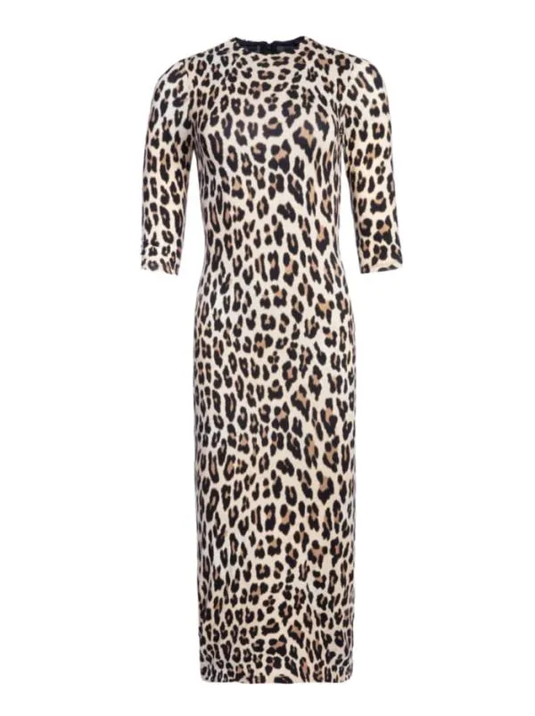 Dresses Women Alice Olivia DELORA FITTED MOCK NECK MIDI DRESS Textured Leopard