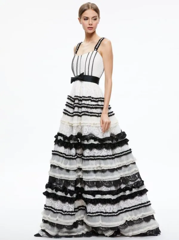 Dresses Women Alice Olivia DENITA BUSTIER RUFFLE GOWN Creamblack