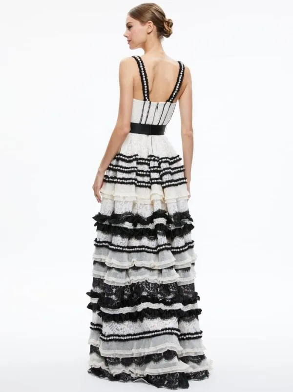 Dresses Women Alice Olivia DENITA BUSTIER RUFFLE GOWN Creamblack