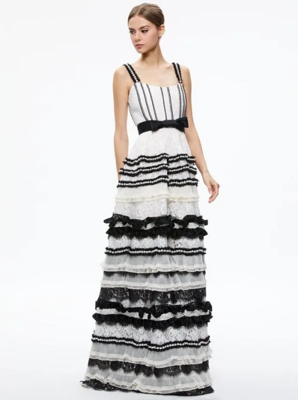 Dresses Women Alice Olivia DENITA BUSTIER RUFFLE GOWN Creamblack