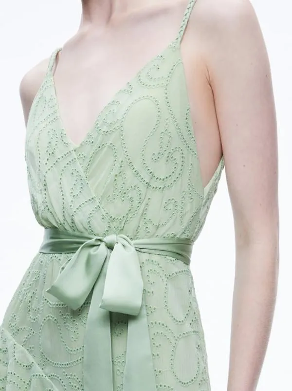 Dresses Women Alice Olivia EMELIA VNECK EYELET RUFFLE MAXI DRESS Green Tea