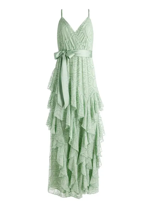 Dresses Women Alice Olivia EMELIA VNECK EYELET RUFFLE MAXI DRESS Green Tea