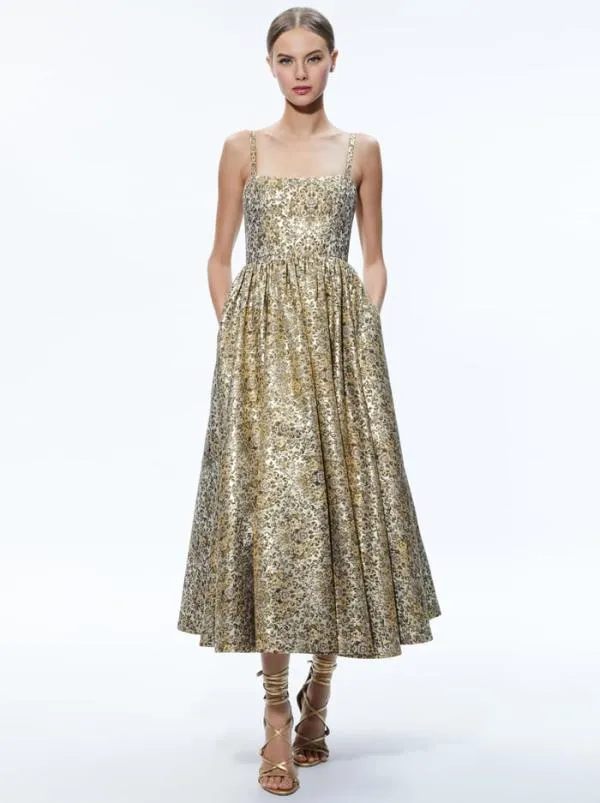 Dresses Women Alice Olivia FAY MIDI DRESS Champagne Multi