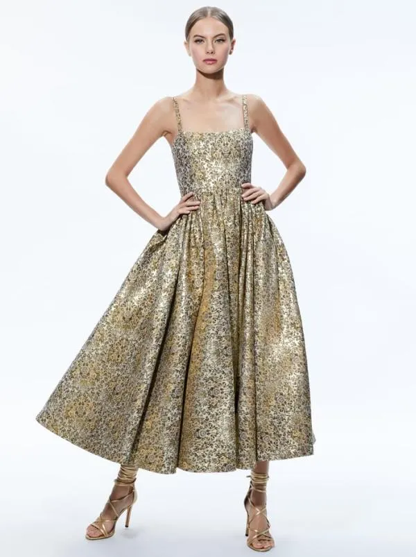 Dresses Women Alice Olivia FAY MIDI DRESS Champagne Multi