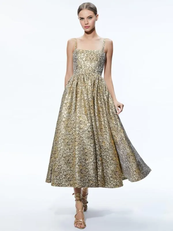 Dresses Women Alice Olivia FAY MIDI DRESS Champagne Multi