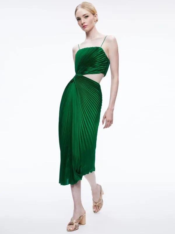 Dresses Women Alice Olivia FAYETH CUT OUT ASYMMETRICAL HEM MIDI DRESS Emerald