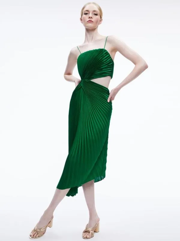 Dresses Women Alice Olivia FAYETH CUT OUT ASYMMETRICAL HEM MIDI DRESS Emerald
