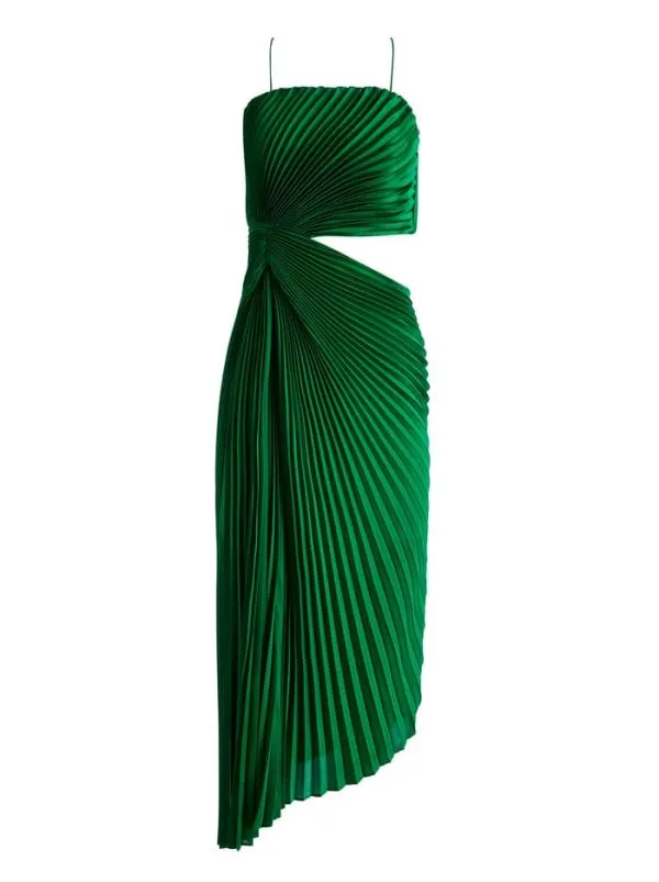 Dresses Women Alice Olivia FAYETH CUT OUT ASYMMETRICAL HEM MIDI DRESS Emerald