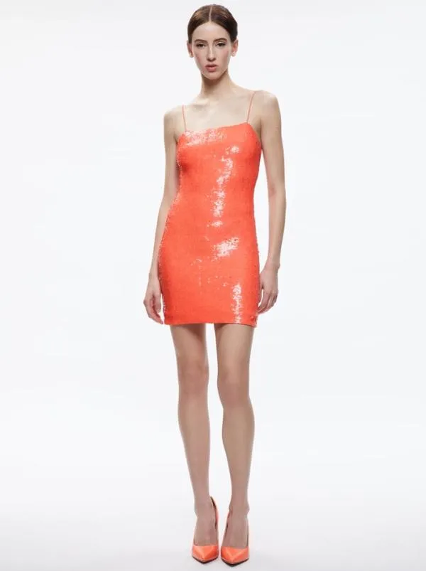 Dresses Women Alice Olivia FIFI SEQUIN FITTED MINI CAMI DRESS Coral Sunset Dresses Women Alice Olivia FIFI SEQUIN FITTED MINI CAMI DRESS Coral Sunset