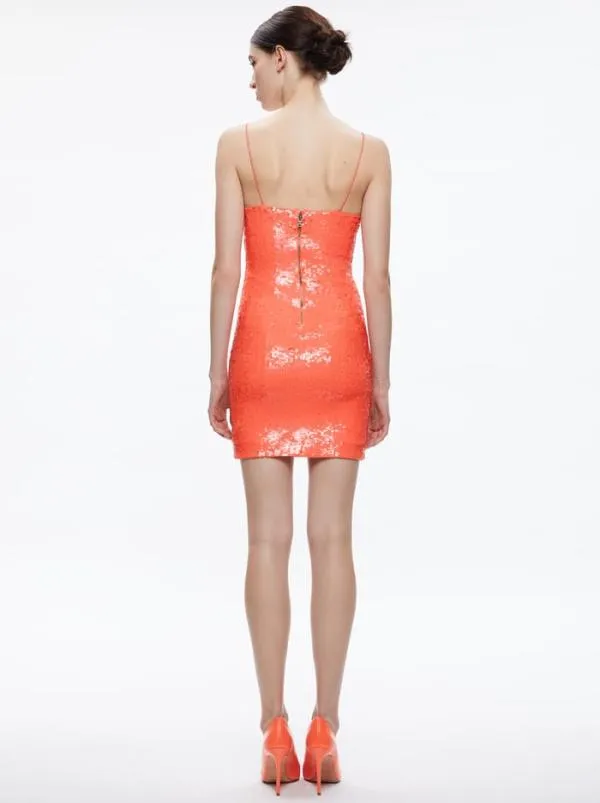 Dresses Women Alice Olivia FIFI SEQUIN FITTED MINI CAMI DRESS Coral Sunset