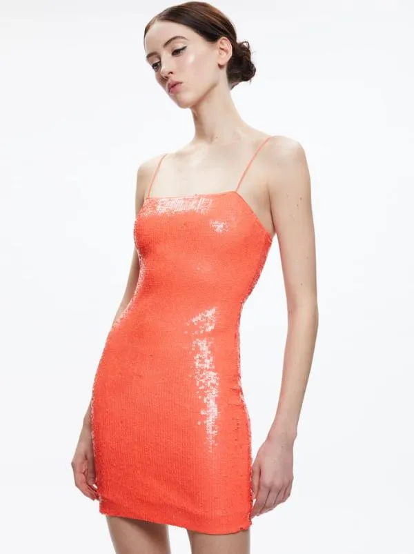 Dresses Women Alice Olivia FIFI SEQUIN FITTED MINI CAMI DRESS Coral Sunset