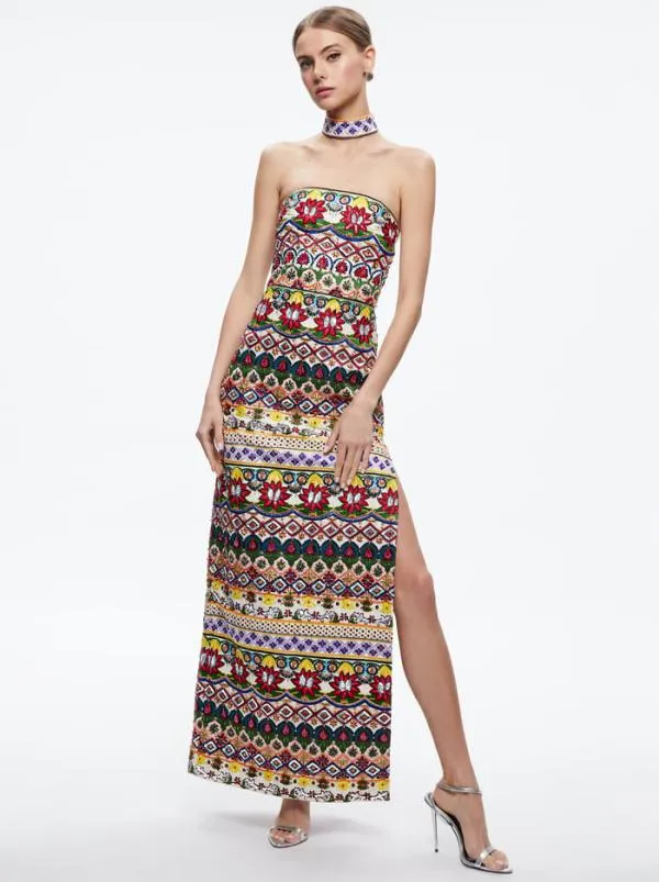 Dresses Women Alice Olivia GEORGIE CHOKER STRAPLESS GOWN Champagnemulti