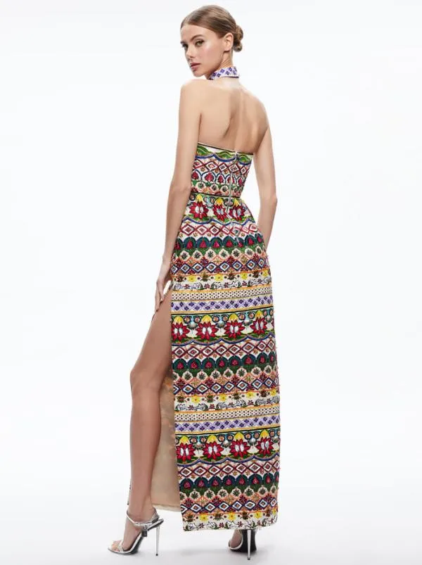 Dresses Women Alice Olivia GEORGIE CHOKER STRAPLESS GOWN Champagnemulti