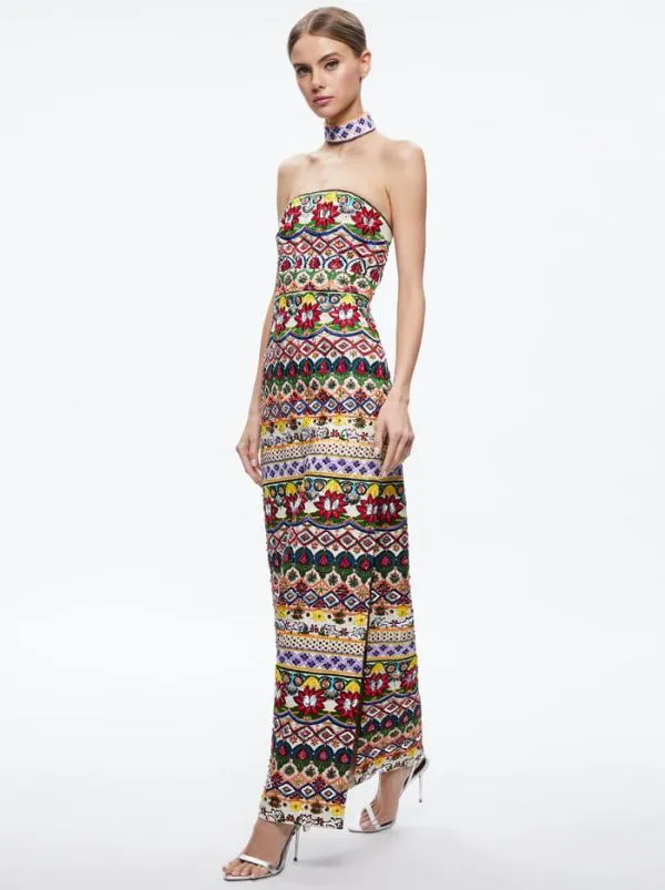 Dresses Women Alice Olivia GEORGIE CHOKER STRAPLESS GOWN Champagnemulti