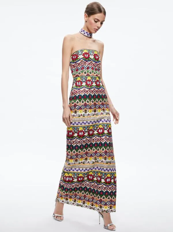 Dresses Women Alice Olivia GEORGIE CHOKER STRAPLESS GOWN Champagnemulti