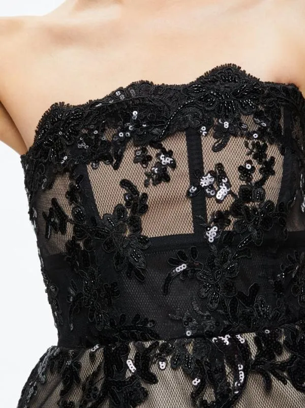 Dresses Women Alice Olivia GERDA STRAPLESS SEQUIN LACE MINI GOWN Black