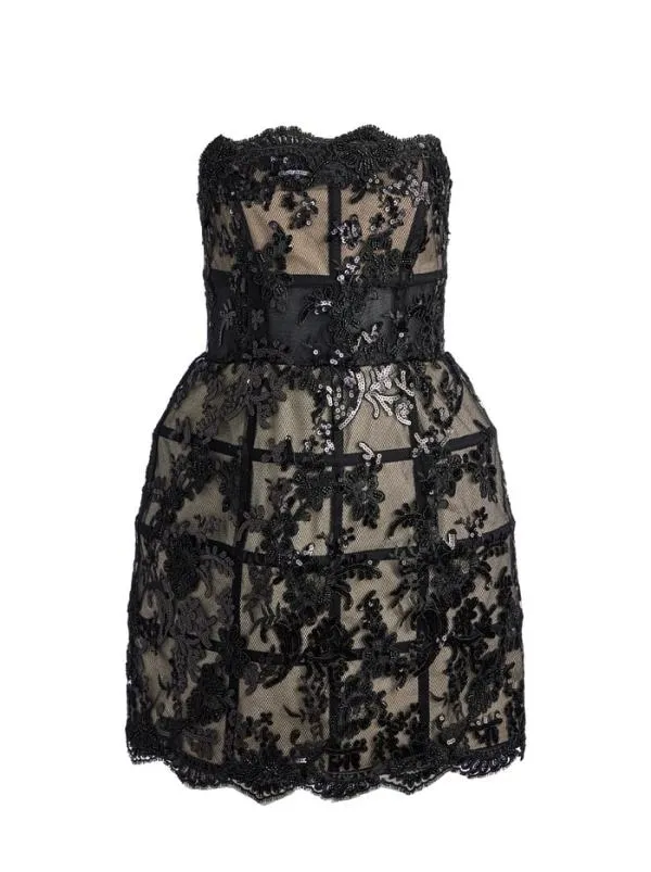 Dresses Women Alice Olivia GERDA STRAPLESS SEQUIN LACE MINI GOWN Black