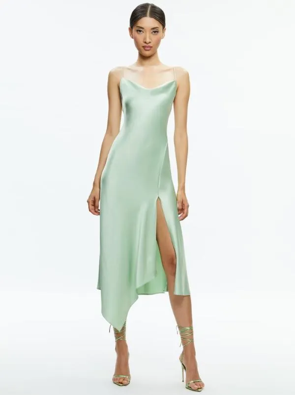 Dresses Women Alice Olivia HARMONY DRAPEY ASYMMETRICAL MIDI DRESS Green Tea