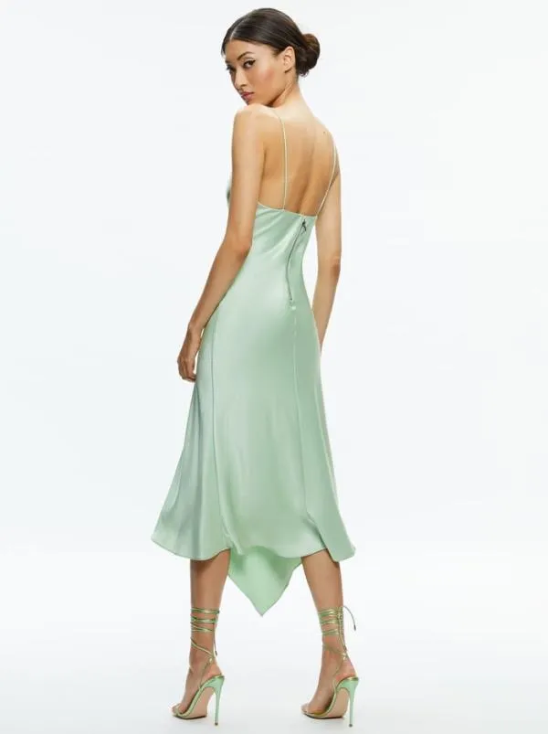 Dresses Women Alice Olivia HARMONY DRAPEY ASYMMETRICAL MIDI DRESS Green Tea