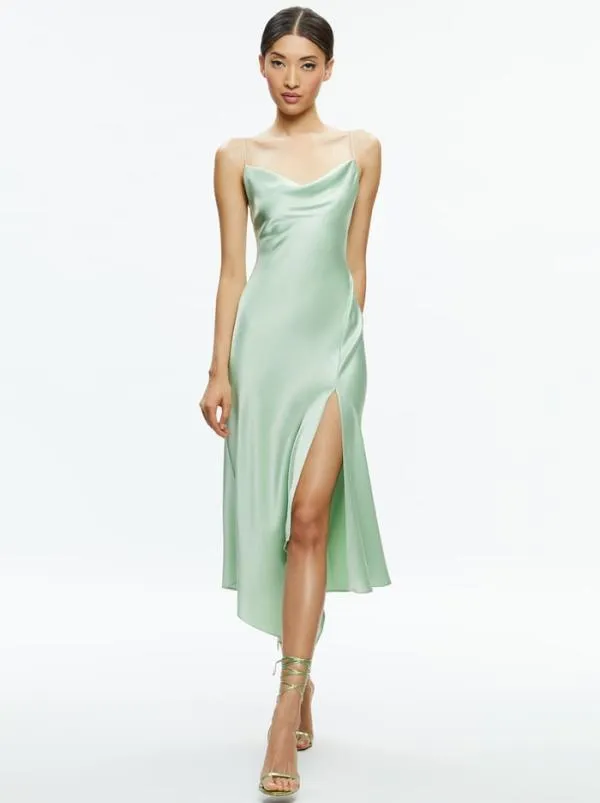 Dresses Women Alice Olivia HARMONY DRAPEY ASYMMETRICAL MIDI DRESS Green Tea