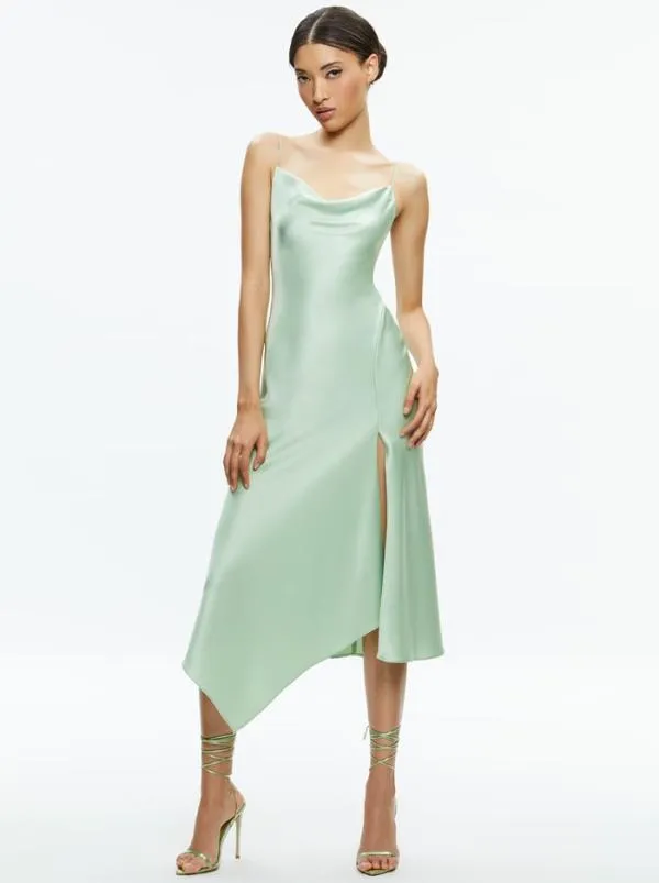 Dresses Women Alice Olivia HARMONY DRAPEY ASYMMETRICAL MIDI DRESS Green Tea