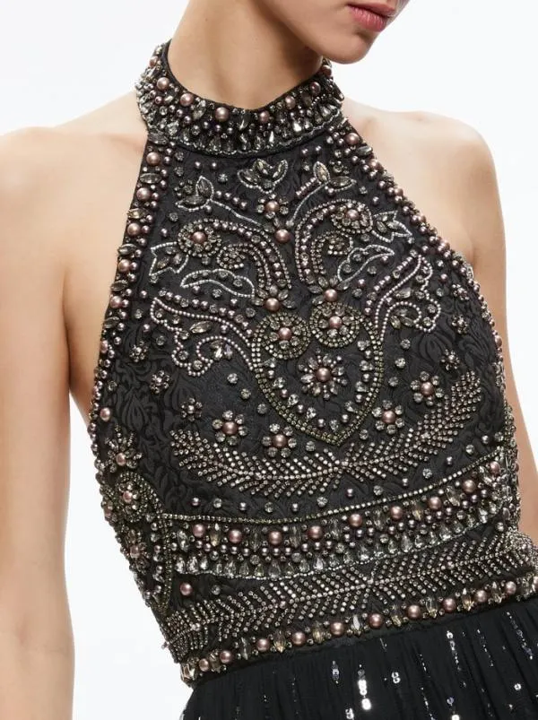 Dresses Women Alice Olivia JAEL EMBELLISHED HALTER NECK MAXI GOWN Blackmulti