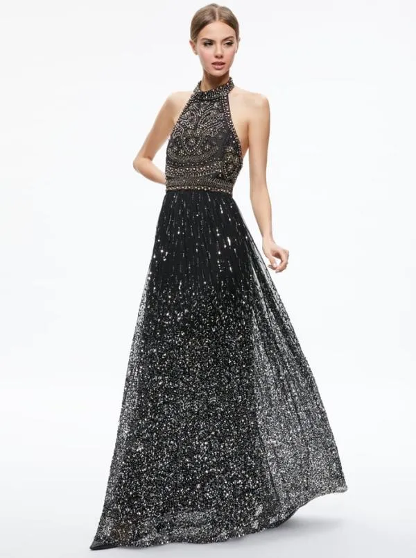 Dresses Women Alice Olivia JAEL EMBELLISHED HALTER NECK MAXI GOWN Blackmulti